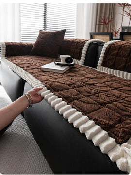 Clover-Pattern Plush Sofa Cover with Scalloped Trim — 详情_21 product detail