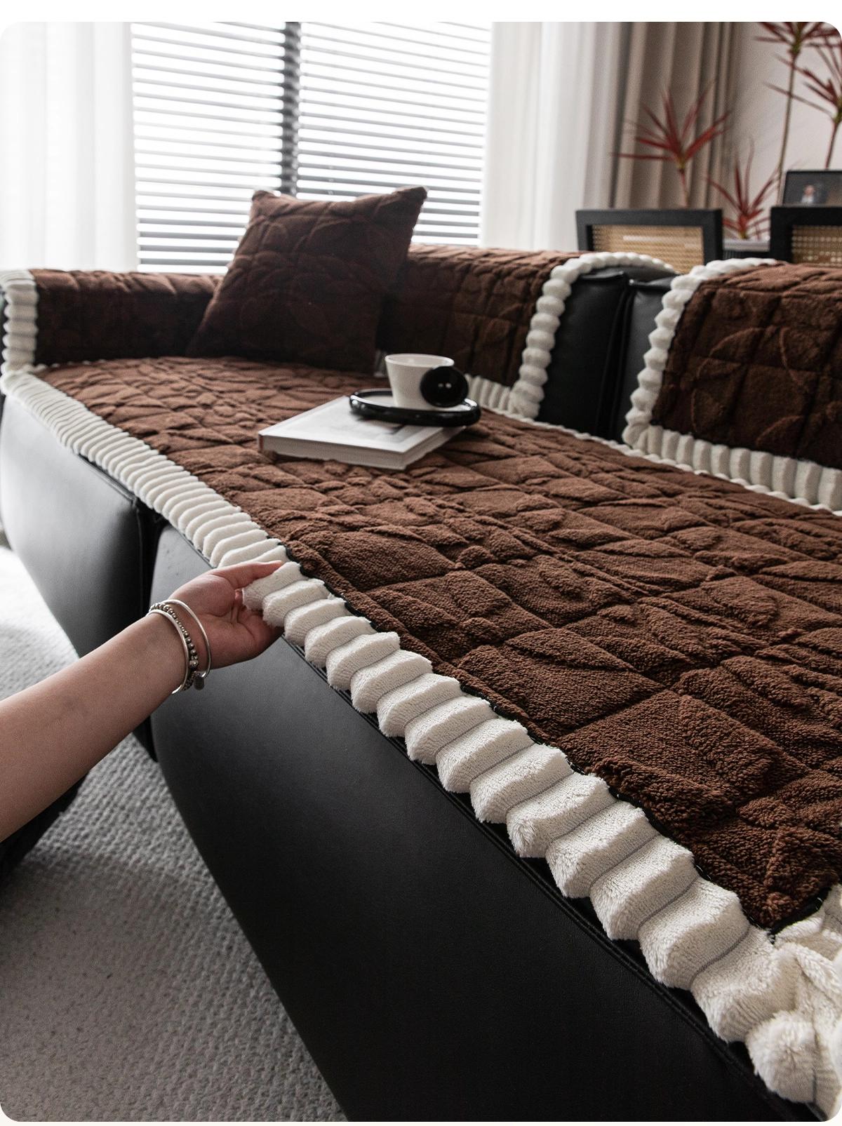 Clover-Pattern Plush Sofa Cover with Scalloped Trim — 详情_21 product detail