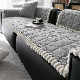 Clover-Pattern Plush Sofa Cover with Scalloped Trim — 详情_23 product detail