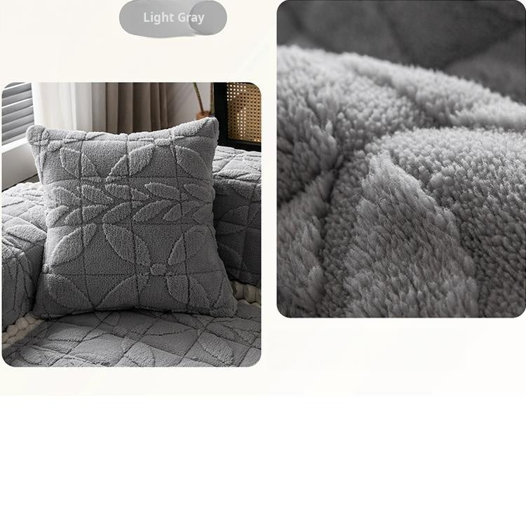 Clover-Pattern Plush Sofa Cover with Scalloped Trim — 详情_24 product detail