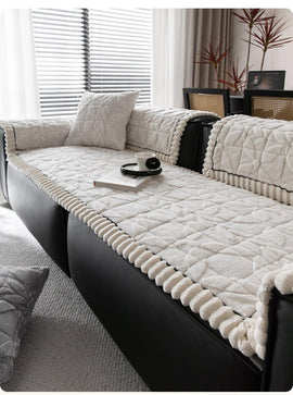 Clover-Pattern Plush Sofa Cover with Scalloped Trim — 详情_25 product detail