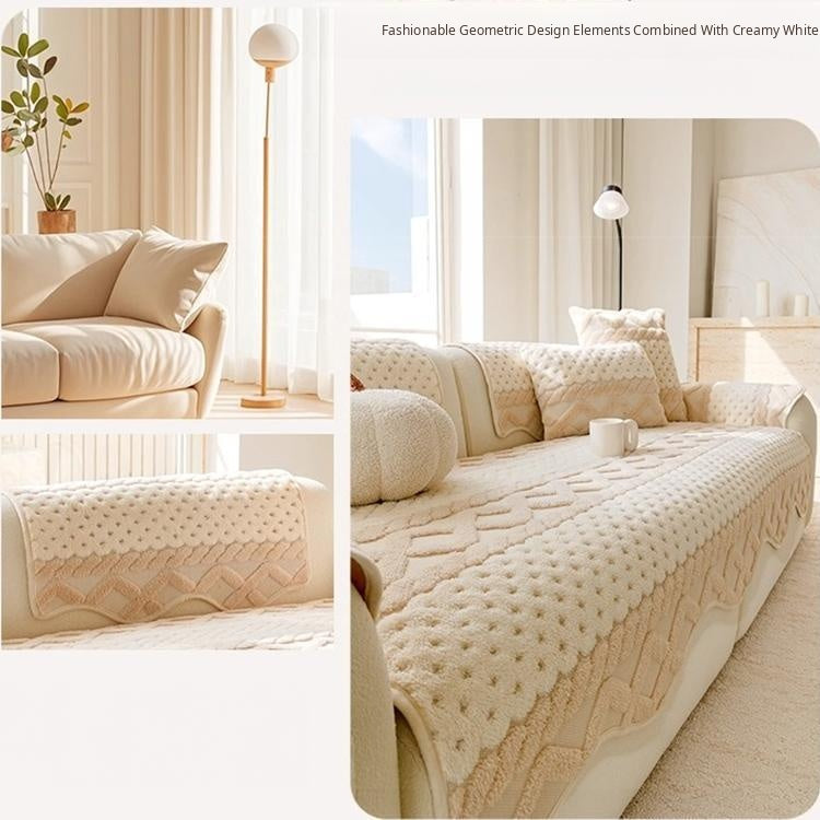Scalloped Plush Sofa Cover with Geometric Border — 详情_04 product detail