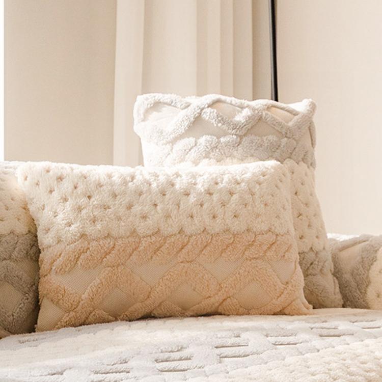 Light Gray pillow cover — Scalloped Plush Sofa Cover with Geometric Border