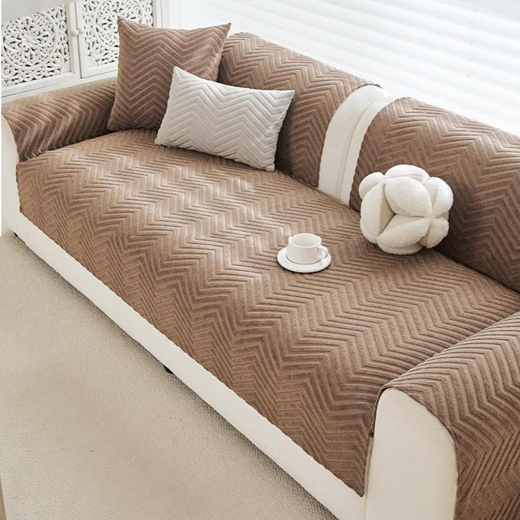 Cozy Herringbone Chenille Non-Slip Couch Cover — fabric, design and styling detail 02