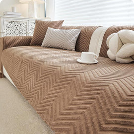 Cozy Herringbone Chenille Non-Slip Couch Cover — fabric, design and styling detail 10