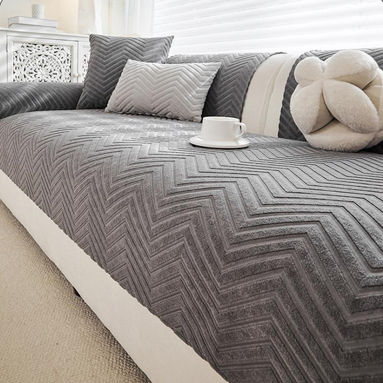 Cozy Herringbone Chenille Non-Slip Couch Cover — fabric, design and styling detail 26