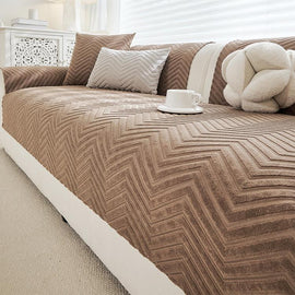  Dark Brown couch cover — Cozy Herringbone Chenille Non-Slip Couch Cover