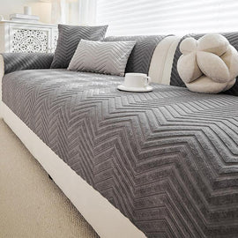  Dark Gray couch cover — Cozy Herringbone Chenille Non-Slip Couch Cover