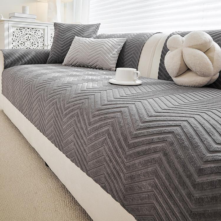  Dark Gray couch cover — Cozy Herringbone Chenille Non-Slip Couch Cover