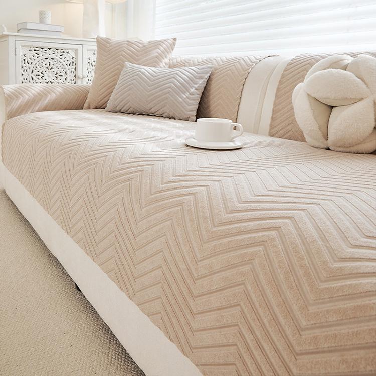  Light Brown couch cover — Cozy Herringbone Chenille Non-Slip Couch Cover