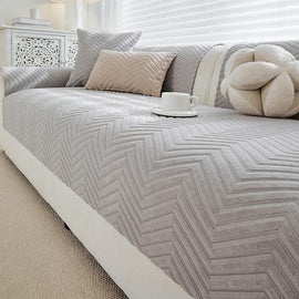  Light Gray couch cover — Cozy Herringbone Chenille Non-Slip Couch Cover