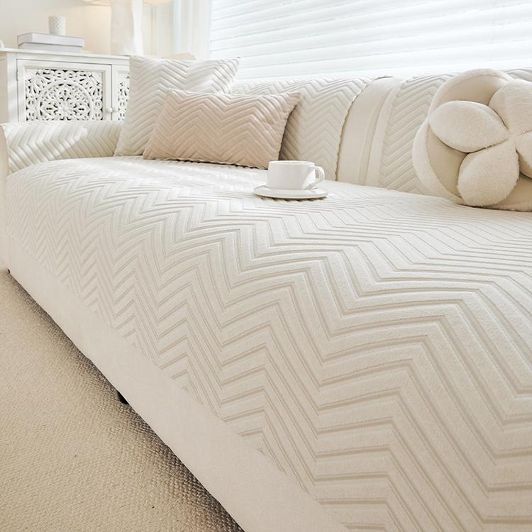  White couch cover — Cozy Herringbone Chenille Non-Slip Couch Cover