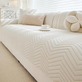  White couch cover — Cozy Herringbone Chenille Non-Slip Couch Cover