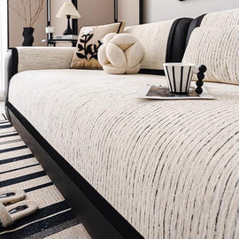 Soft Textured Chenille Contrast-Trim Non-Slip Couch Cover — fabric, design and styling detail 12