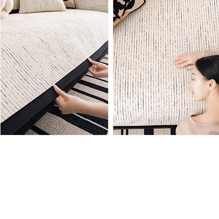 Soft Textured Chenille Contrast-Trim Non-Slip Couch Cover — fabric, design and styling detail 14