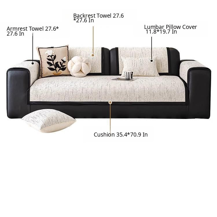 Soft Textured Chenille Contrast-Trim Non-Slip Couch Cover — fabric, design and styling detail 26