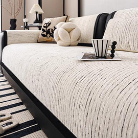 Soft Textured Chenille Contrast-Trim Non-Slip Couch Cover — fabric, design and styling detail 28