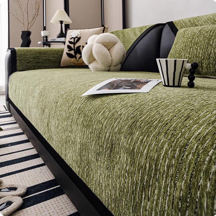 Soft Textured Chenille Contrast-Trim Non-Slip Couch Cover — fabric, design and styling detail 30