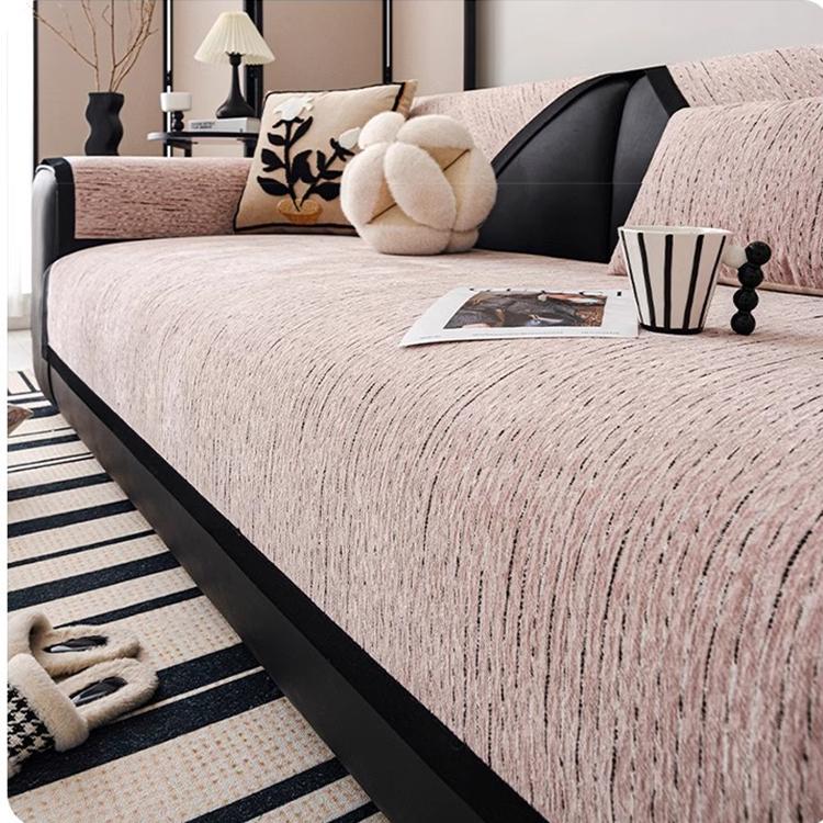 Soft Textured Chenille Contrast-Trim Non-Slip Couch Cover — fabric, design and styling detail 33