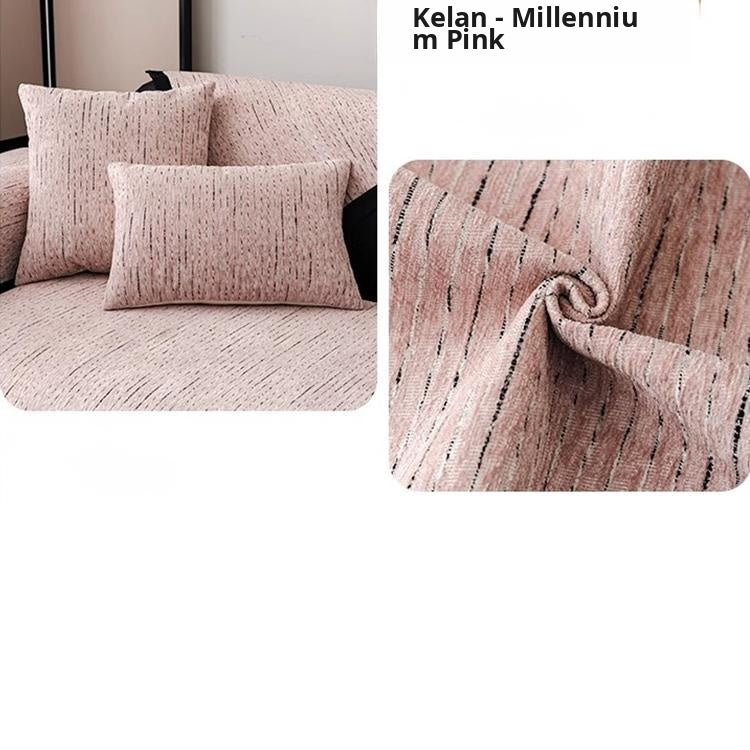Soft Textured Chenille Contrast-Trim Non-Slip Couch Cover — fabric, design and styling detail 34-1