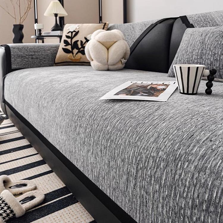 Soft Textured Chenille Contrast-Trim Non-Slip Couch Cover — fabric, design and styling detail 35
