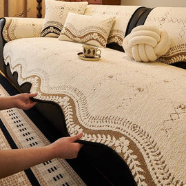 Scalloped Patterned Fleece Non-Slip Couch Cover — fabric, design and styling detail 08