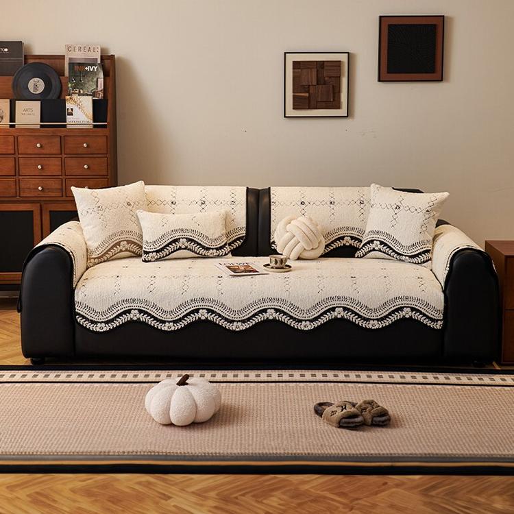 Scalloped Patterned Fleece Non-Slip Couch Cover — fabric, design and styling detail 16