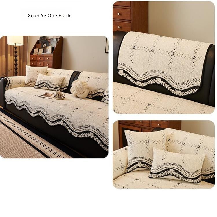 Scalloped Patterned Fleece Non-Slip Couch Cover — fabric, design and styling detail 17