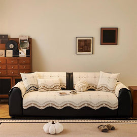 Scalloped Patterned Fleece Non-Slip Couch Cover — fabric, design and styling detail 18-1