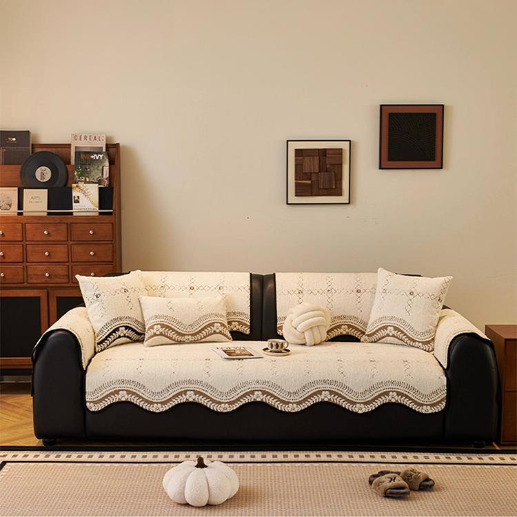 Scalloped Patterned Fleece Non-Slip Couch Cover — fabric, design and styling detail 18-1