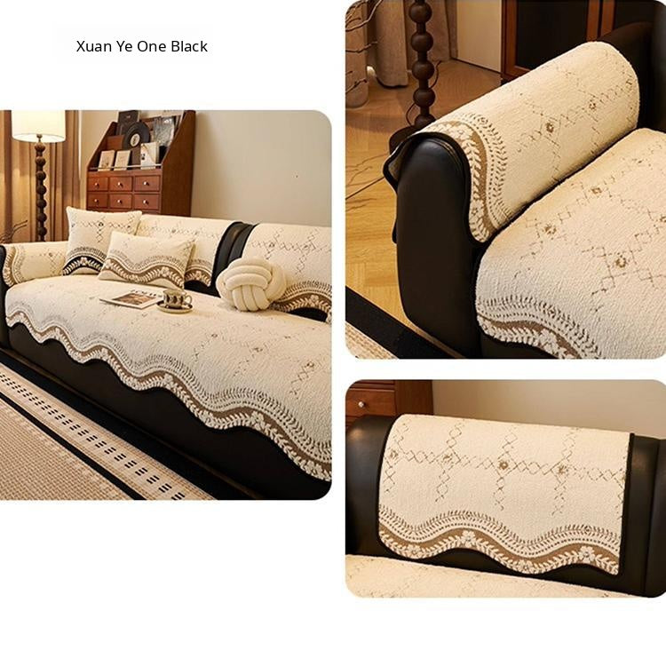 Scalloped Patterned Fleece Non-Slip Couch Cover — fabric, design and styling detail 18-2