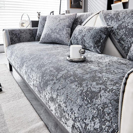 Marbled Dark Gray couch cover — Speckled & Marbled Chenille Non-Slip Couch Cover