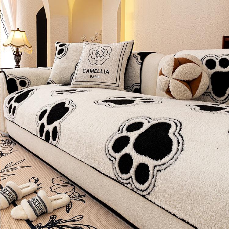 Cozy Paw Print Plush Non-Slip Couch Cover — fabric, design and styling detail 03