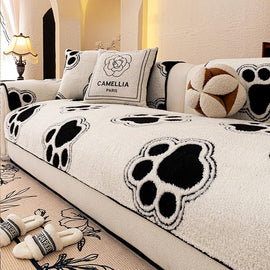 Cozy Paw Print Plush Non-Slip Couch Cover — fabric, design and styling detail 03