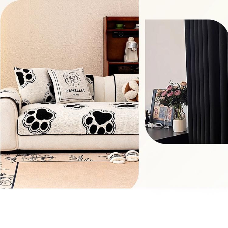 Cozy Paw Print Plush Non-Slip Couch Cover — fabric, design and styling detail 04