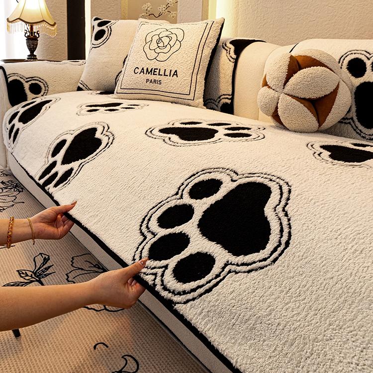 Cozy Paw Print Plush Non-Slip Couch Cover — fabric, design and styling detail 10