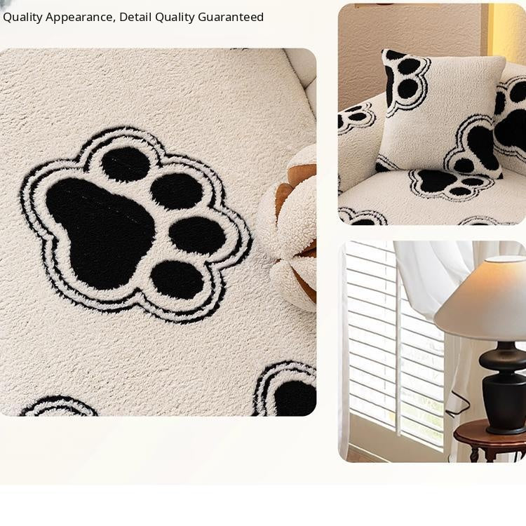 Cozy Paw Print Plush Non-Slip Couch Cover — fabric, design and styling detail 11