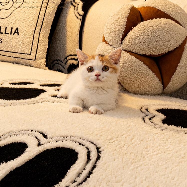 Cozy Paw Print Plush Non-Slip Couch Cover — fabric, design and styling detail 12