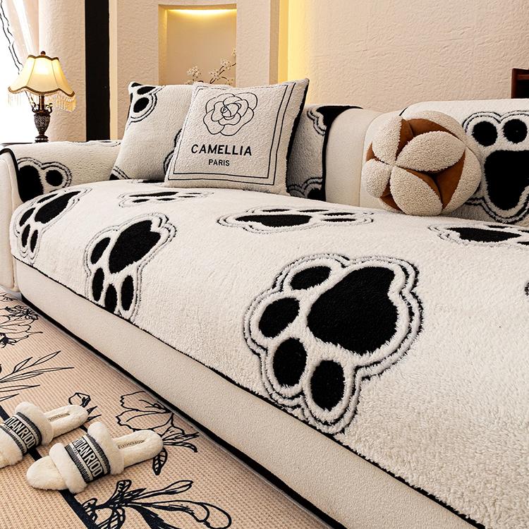 Cozy Paw Print Plush Non-Slip Couch Cover — fabric, design and styling detail 19