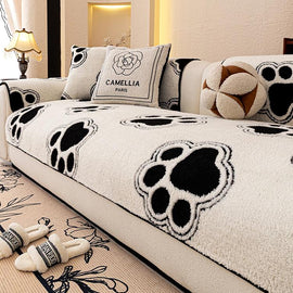 Cozy Paw Print Plush Non-Slip Couch Cover — fabric, design and styling detail 19