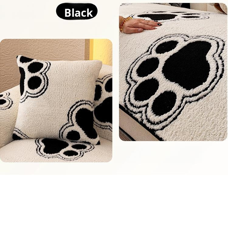 Cozy Paw Print Plush Non-Slip Couch Cover — fabric, design and styling detail 20