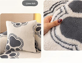 Cozy Paw Print Plush Non-Slip Couch Cover — fabric, design and styling detail 22