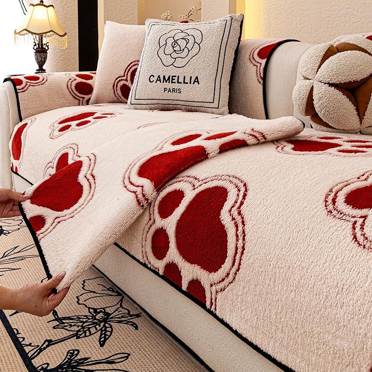 Cozy Paw Print Plush Non-Slip Couch Cover — fabric, design and styling detail 23
