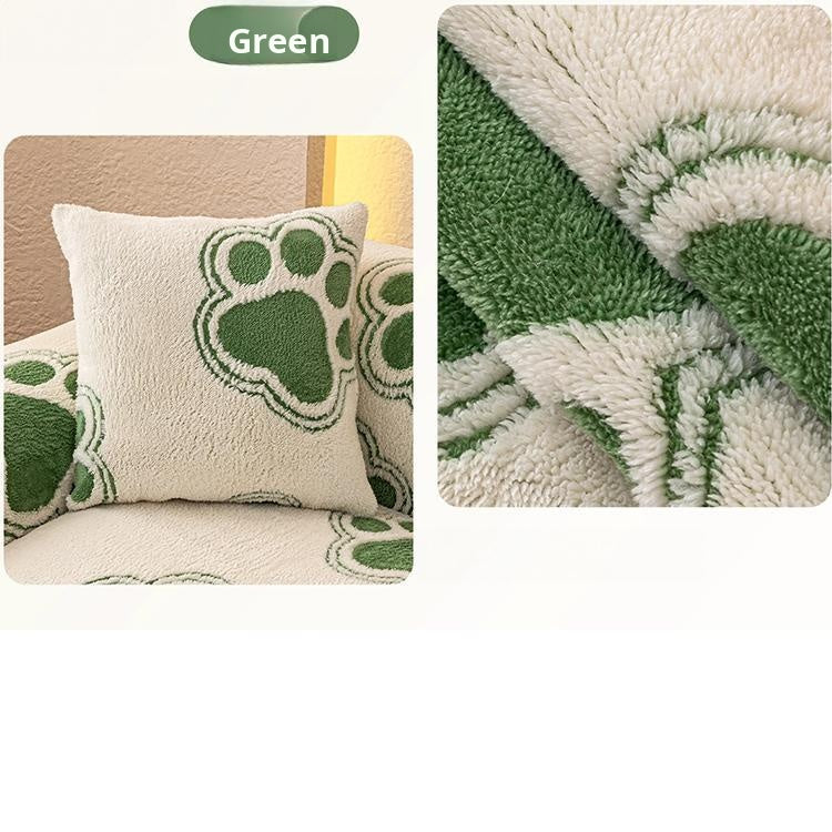 Cozy Paw Print Plush Non-Slip Couch Cover — fabric, design and styling detail 28