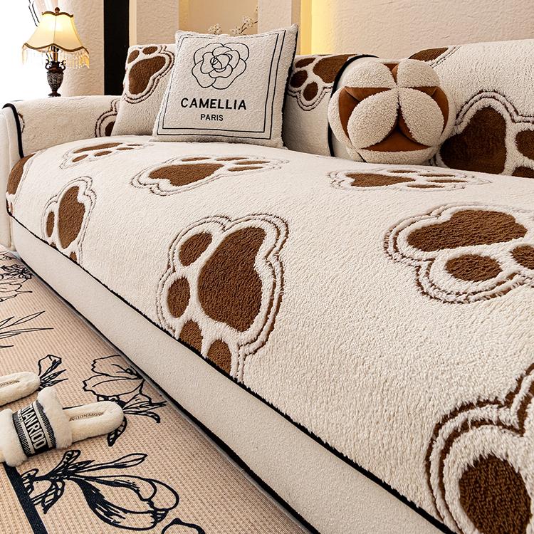 Cozy Paw Print Plush Non-Slip Couch Cover — fabric, design and styling detail 29