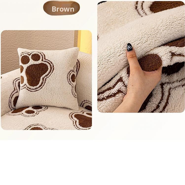 Cozy Paw Print Plush Non-Slip Couch Cover — fabric, design and styling detail 30