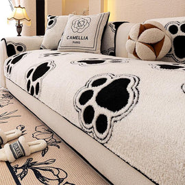  Black couch cover — Cozy Paw Print Plush Non-Slip Couch Cover