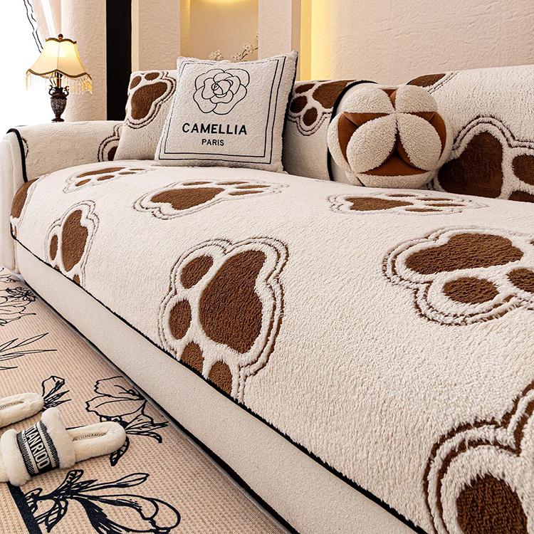  Brown couch cover — Cozy Paw Print Plush Non-Slip Couch Cover