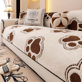  Brown couch cover — Cozy Paw Print Plush Non-Slip Couch Cover