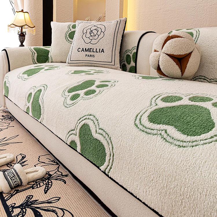 Green couch cover — Cozy Paw Print Plush Non-Slip Couch Cover